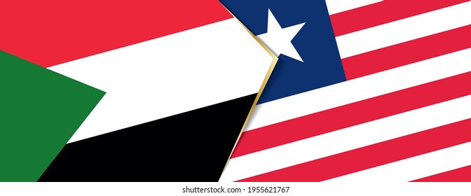 Sudan and Liberia flags, two vector flags symbol of relationship or confrontation.