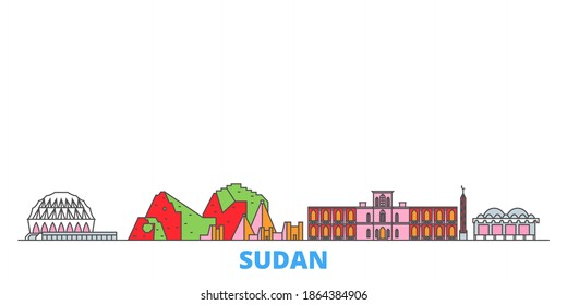 Sudan line cityscape, flat vector. Travel city landmark, oultine illustration, line world icons