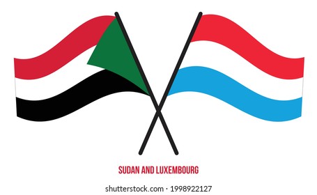 Sudan and Luxembourg Flags Crossed And Waving Flat Style. Official Proportion. Correct Colors.