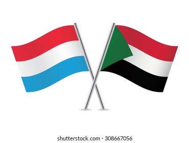 Sudan and Luxembourg flags. Vector illustration.