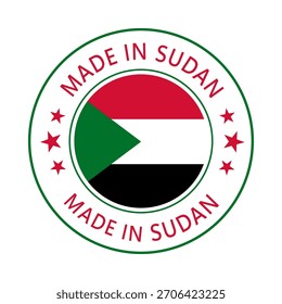 Sudan Made in Stamp em círculo com bandeira Modelo vetor no fundo branco