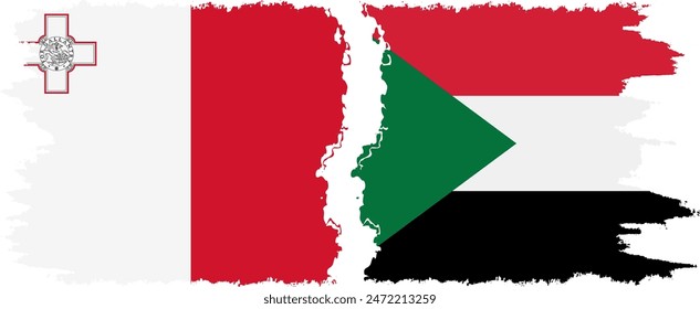 Sudan und Malta Grunge Flaggen Verbindung, Vektorgrafik