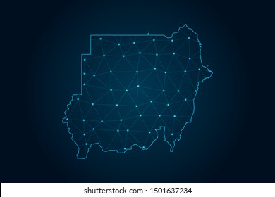 sudan map with Abstract mash line and point scales on Dark background . design polygon sphere . Wire frame 3D mesh polygonal network line . Vector illustration eps 10.