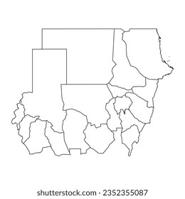 Mapa de Sudán con divisiones administrativas. Ilustración vectorial.