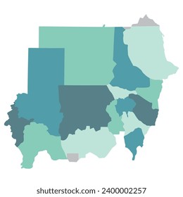 Sudan map. Map of Sudan in administrative states regions in multicolor