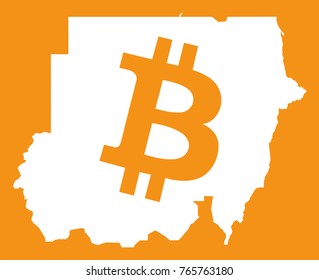 Sudan map with bitcoin crypto currency symbol illustration