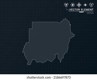 Sudan map of black digital frame HUD, GUI, UI interface technology radar vector.
