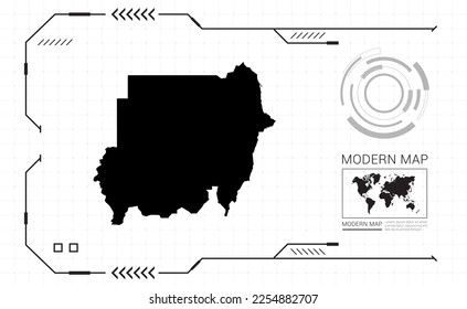 Sudan map of black digital frame HUD, GUI, UI interface technology radar vector.