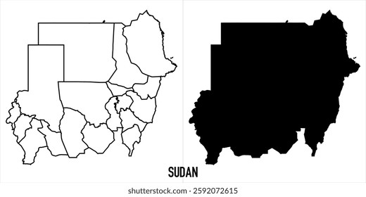 sudan Map - black World Map International vector template with High detailed isolated on white background - Vector