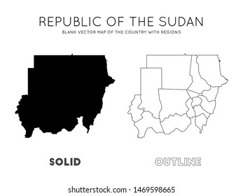 Sudan map. Blank vector map of the country with regions. Borders of Sudan for your infographic. Vector illustration.