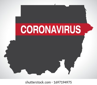 Sudan map with Coronavirus warning illustration