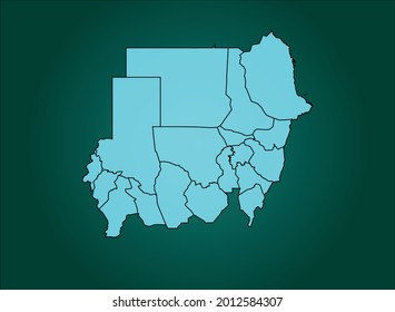 Sudan map cyan Color on Green Backgound