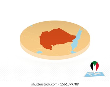 Sudan map designed in isometric style, orange circle map of Sudan for web, infographic and more.   