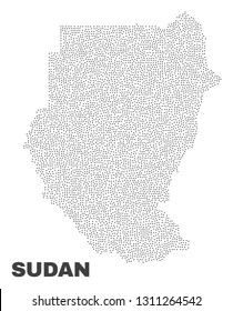 Sudan map designed with little dots. Vector abstraction in black color is isolated on a white background. Scattered little dots are organized into Sudan map.