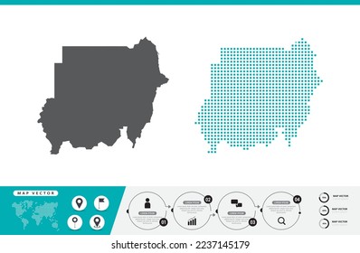 Sudan map of dots gray and green for presentation. Set couple pixel creative concept for infographic.