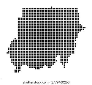 Mapa de Sudán. Mapa de Sudán en estilo punteado. Las fronteras del país están llenas de rectángulos para su diseño. Ilustración vectorial.