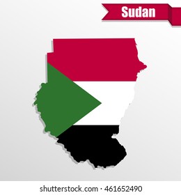 Sudan map with flag inside and ribbon