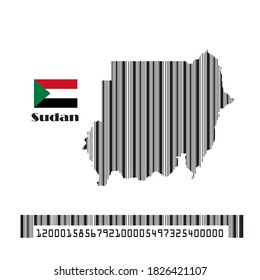 Sudan map flag made bar code, vector illustration.