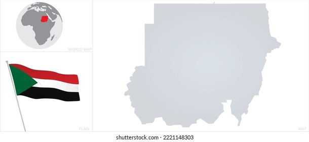 Sudan  map and flag. vector 