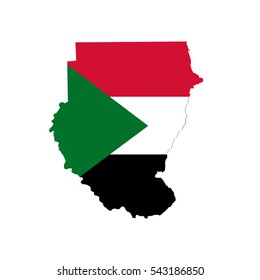 Sudan map and flag in white background