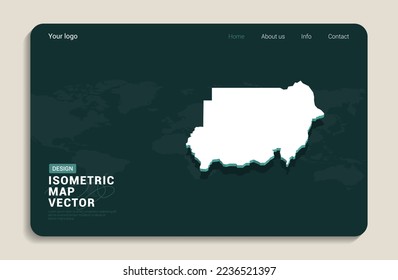 Sudan map green background with isometric vector. Web banner layout template.