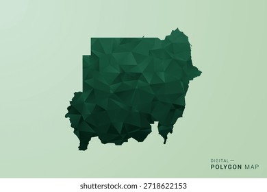 Mapa de Sudán - Ilustración vectorial de estilo de polígono verde, diseño geométrico de bajo poli con silueta limpia sobre fondo verde suave.