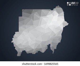 Sudan map grey polygon red triangle mosaic with dark background. style gradient vector.