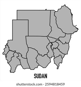 Sudan map in grey style isolated on white background. Vector illustration