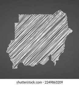 Sudan map hand drawn sketch. Vector concept illustration flag, scribble map. Country map for infographic, brochures and presentations isolated on black background. Vector illustration.