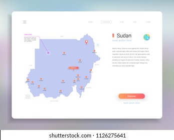 Sudan map infographics vector template with cities, capital Khartoum and pointer marks.