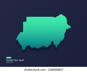 Sudan map of isometric green gradient vector illustration.