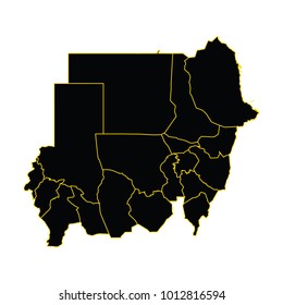 Sudan map with long shadow on white background. Black map in a flat design style. Vector illustration, easy to edit.