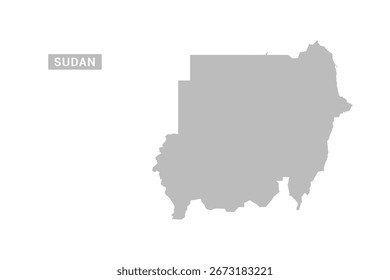 Mapa de Sudán: Ilustración vectorial plana mínima en negro y gris, aislada sobre fondo blanco, ideal para infografías, uso educativo, informes y presentaciones.