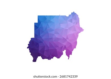 Sudan Map - Polygon Style Vector Illustration in Blue and Purple Gradient, Low Poly Geometric Design, Isolated on White Background, Ideal for Infographics and Learning Materials.