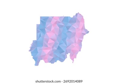 Mapa do Sudão - Ilustração vetorial em estilo polígono em azul pastel e gradiente rosa, baixo projeto geométrico poly, isolado no fundo branco para infográficos e educação.