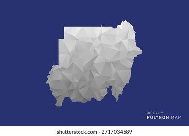 Sudan Map - Polygon Weiß und Schwarz Karte Stil Vektorgrafik, Low Poly Geometrisches Design, einzeln auf blauem Hintergrund.