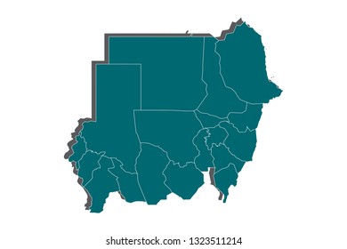 Sudan map polygonal design - blue geometric rumpled triangular low poly style gradient graphic background. - Vector