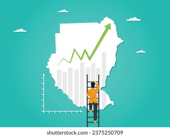 Sudan Map positive business graph with arrow. A Business man steps up stairs to successful point, Steps to starting a business success. Climb up businessman build ladder Sudan Stock grow up.