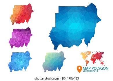 Sudan Map - Set of geometric rumpled triangular low poly style gradient graphic background , Map world polygonal design for your . Vector illustration eps 10.
