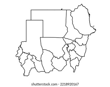 Sudan Map shadow in minimal line outline thin shape isolated vector illustration