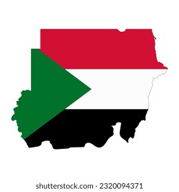 Sudan map silhouette with flag isolated on white background