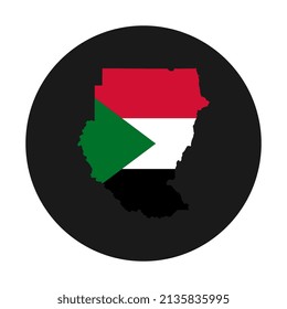 Silueta de mapa de Sudán con bandera sobre fondo negro