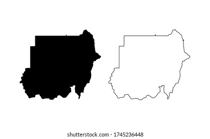 Sudan map silhouette line country Africa map illustration vector outline African isolated on white background