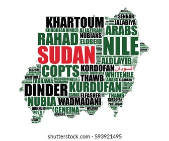 Sudan map silhouette vector tag cloud