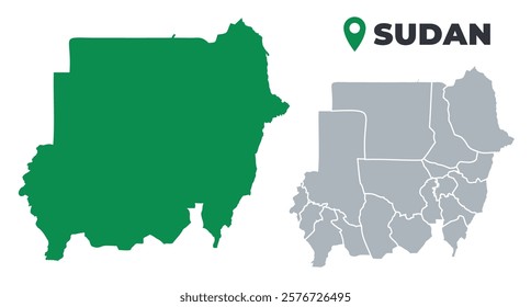Sudan map simple flat outline vector set