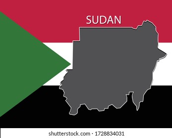 Sudan map thin line style and flags.