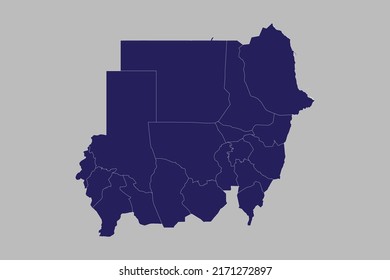 Vector de mapa de Sudán, color azul, aislado en fondo gris