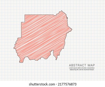 Sudan map of vector color silhouette chaotic hand drawn scribble sketch on grid paper.