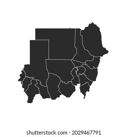 Sudan map vector, dark color.isolated on transparent background. 