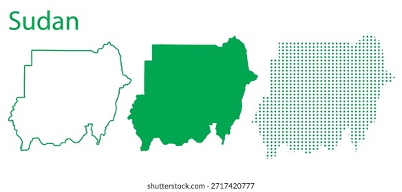 Conjunto de Vectores de mapas de Sudán, Silueta de contorno de África del Norte Formas verdes punteadas, Plantilla de infografía de Country de Sudán, EPS editable Sudán Geografía